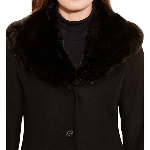 Lauren Ralph Lauren Womens Faux Fur Trim Wool Blend Walker Coat, Black, Sz 8P - Picture 3 of 8